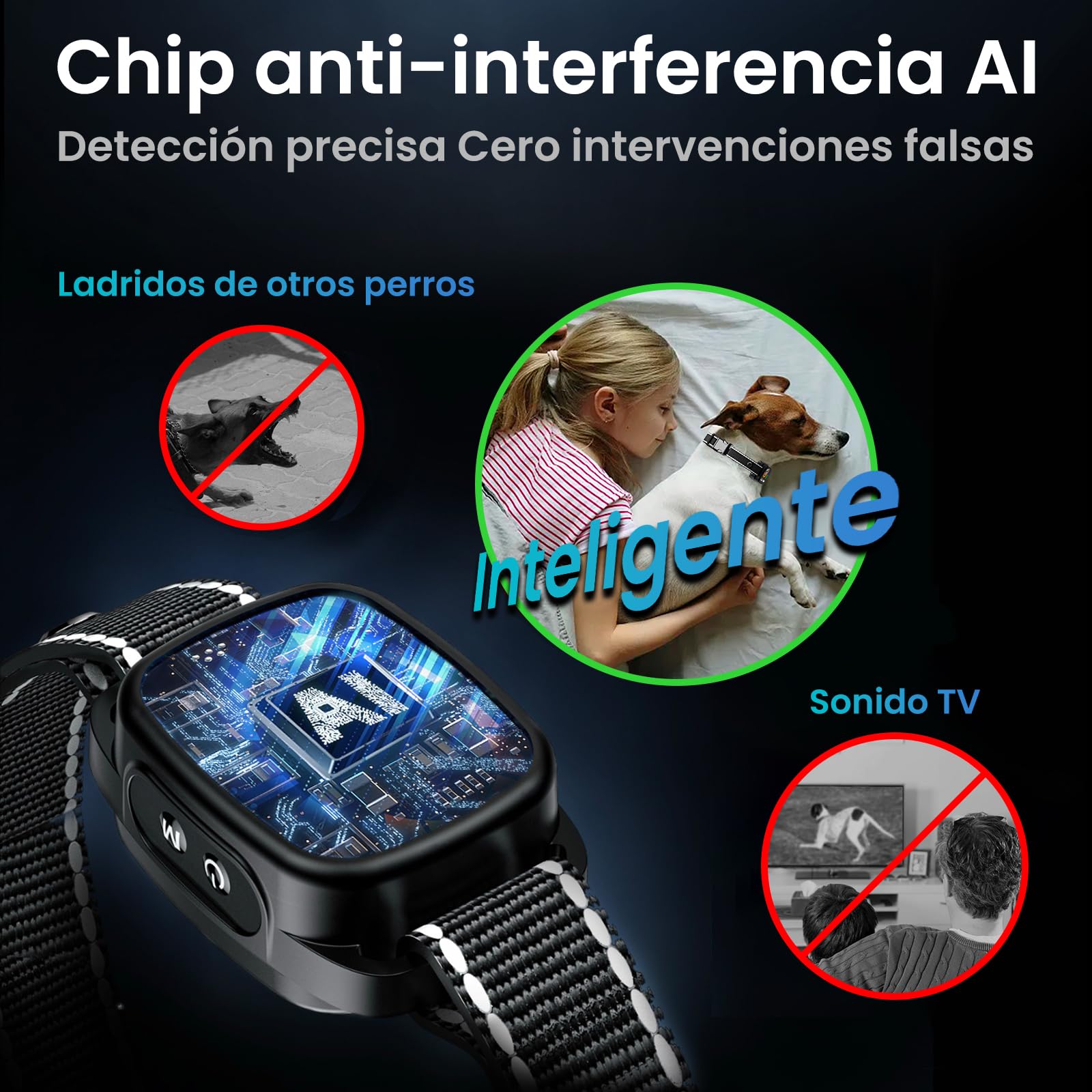 Kit de 2 Collares Antiladridos y Antiaullidos para Perros, Modos Sonido/Vibración/Vibración Fuerte, Detección Inteligente de Aullidos y Ladridos, Recargable, Impermeable IP67