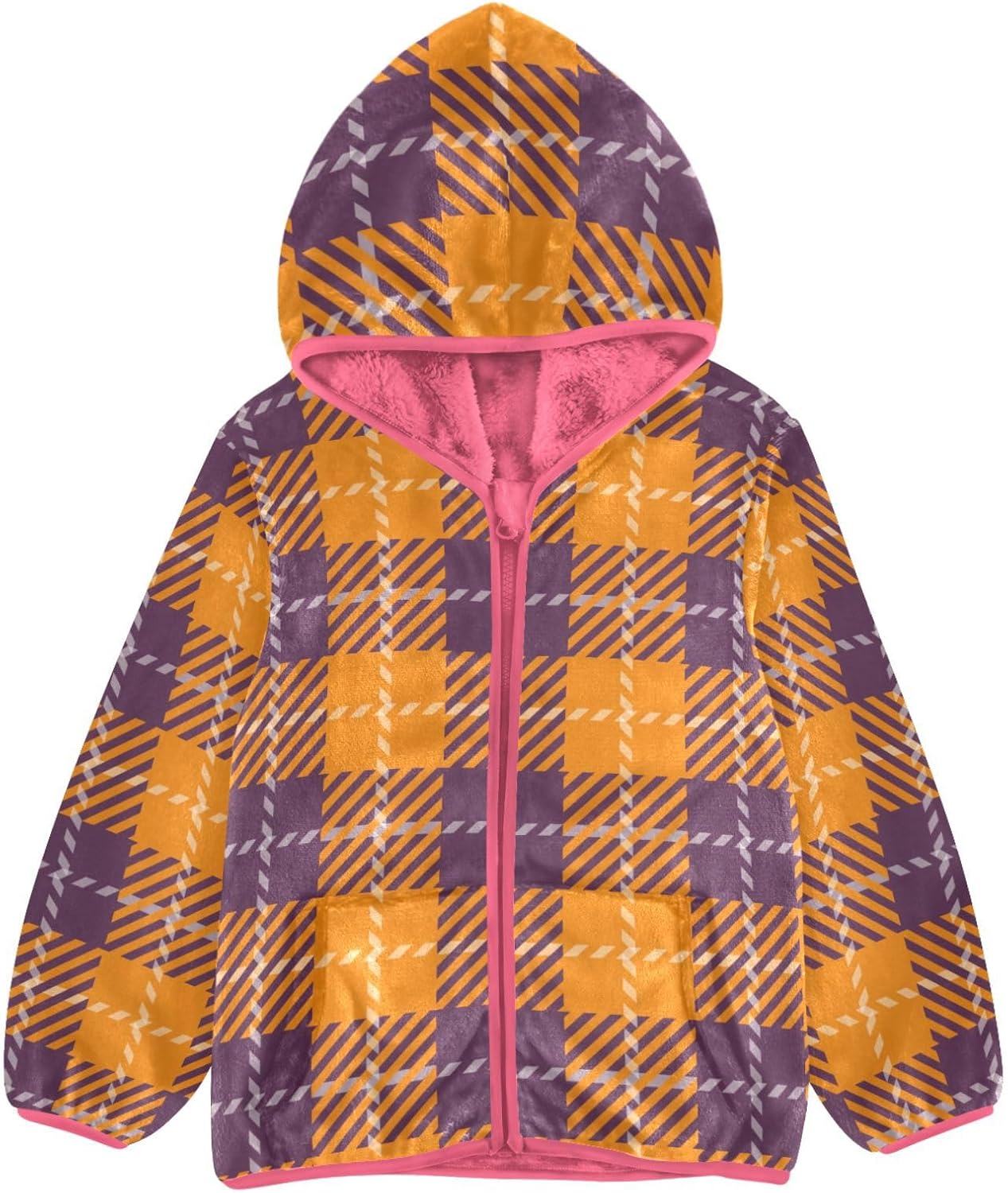 GuoChe Orange Purple Plaid Toddler Fleece Jacket