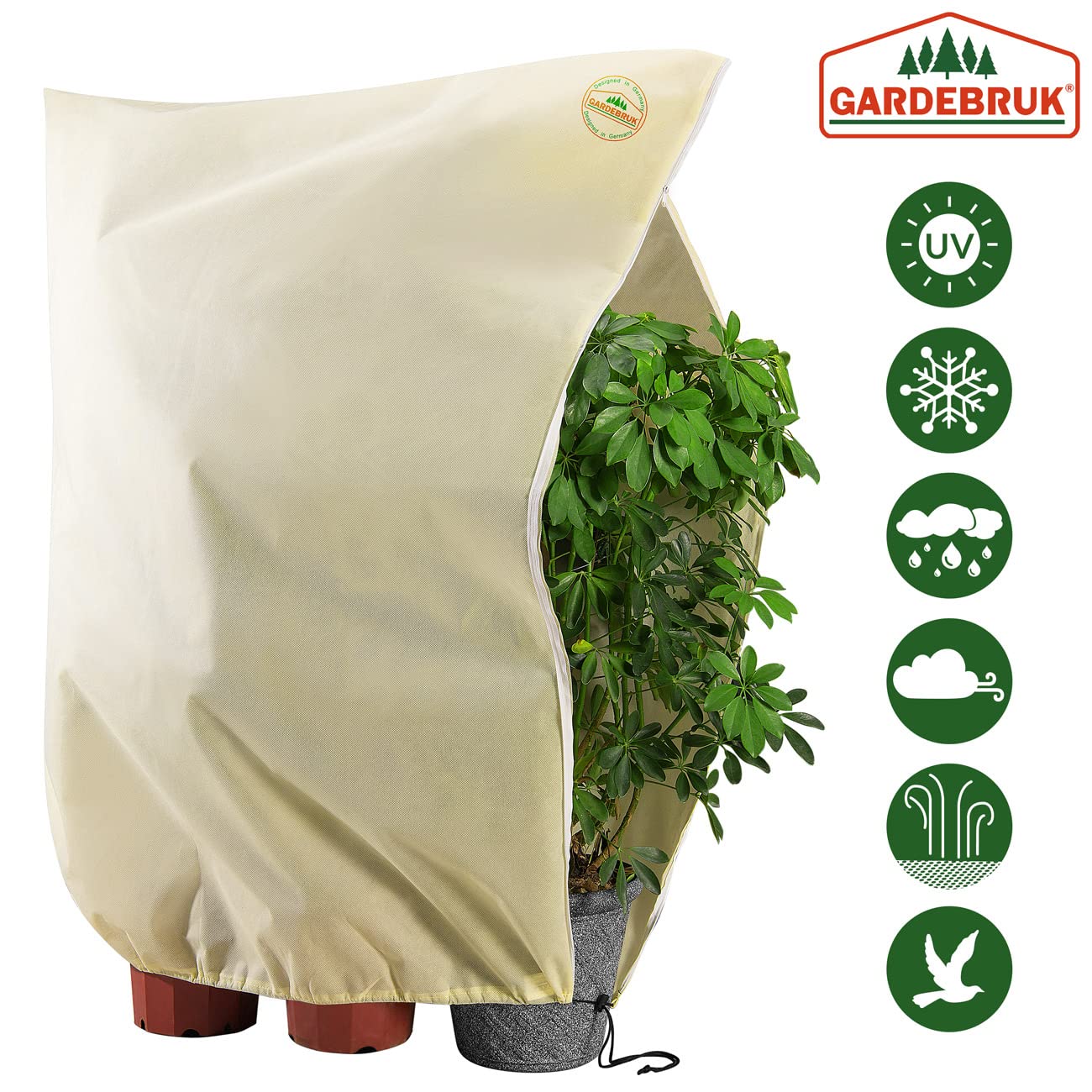 Gardebruk® Kübelpflanzensäcke 3er Set 200x240 cm 70g/m² Reißverschluss Garten Frostschutzhaube Winterschutz für Pflanzen Pflanzenschutzvlies Beige