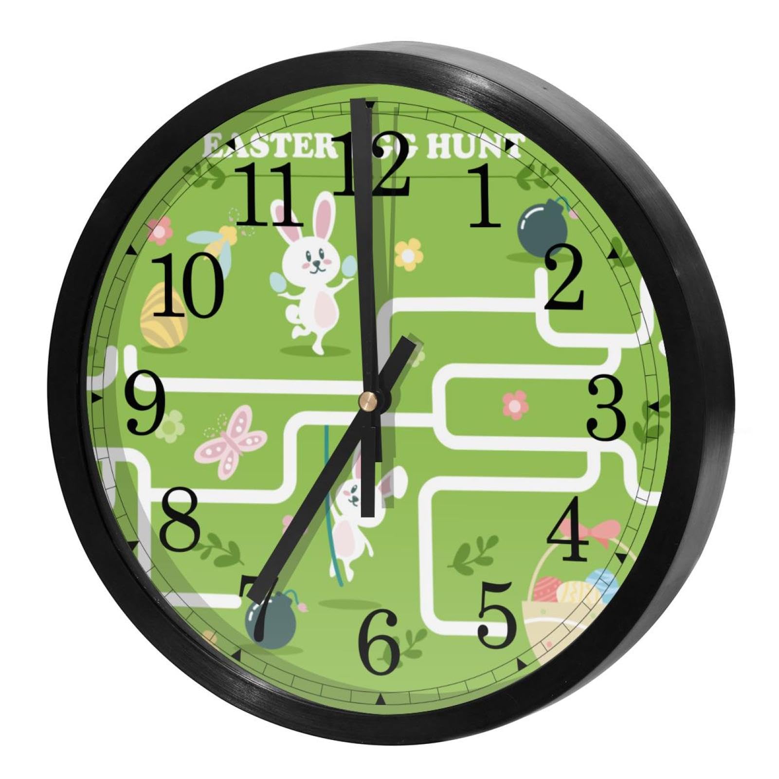 Horloge murale ronde pour maison et cuisine au design de Pâques chaleureux