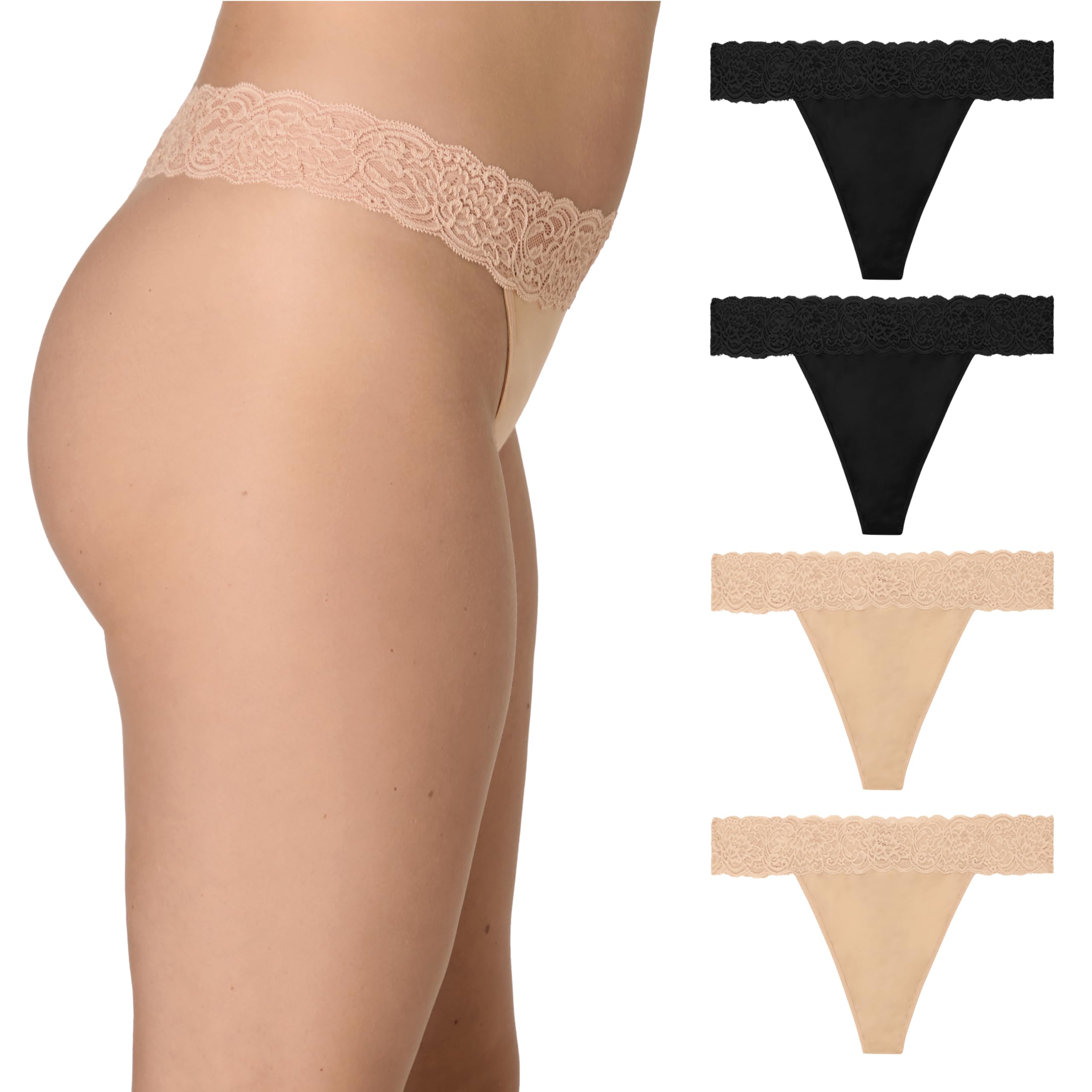 Maidenform Damen Unterwäsche Tangas 4er-Pack Weiche Tanga Höschen für Frauen Mid-Rise Panty, Mikrofaser-Spitze