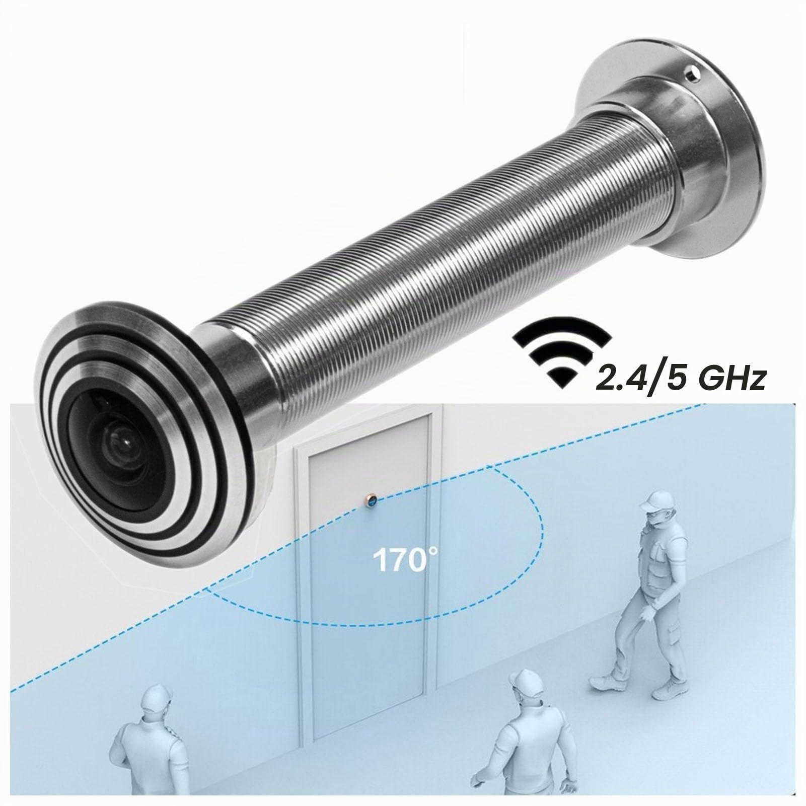 Mirilla de puerta, 1080P 5G WIFI Cámara mirilla de la puerta con 1.6mm Lente 170° Gran Angulo de Visión IR Night Vision 2 Way Talk Detección de movimiento Cámara de ojo de