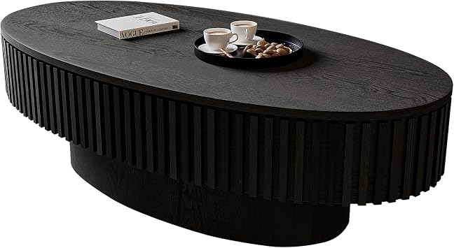 47 Inch Oval Coffee Table with Hidden Storage Modern Rustic Wood Center Table for Living Room, Open-Lid, Fluted Design