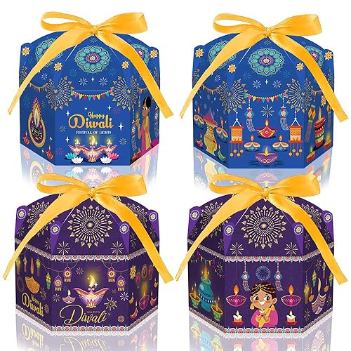 Miniatura 4 de ALIBBON 12 bolsas de regalo Happy Diwali, suministros de fiesta Diwali, bolsas de papel kraft para aperitivos de dulces, bolsas de regalo de fiesta
