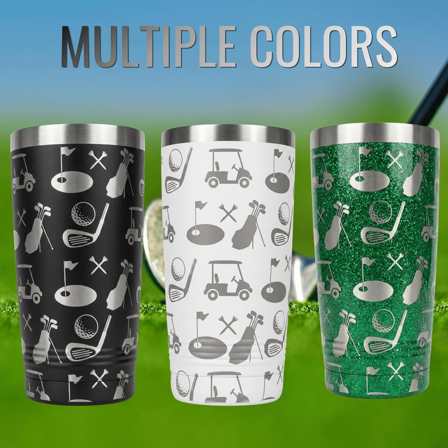 Onebttl Golf Gifts for Men Women, Unique 20oz Tumbler for Golf Lovers, Gift Package Included - Glitter Green