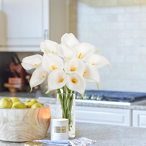 Miniatura 6 de DILATATA Lirio de cala artificial, 12 piezas de flores azules de lago de tacto real de 12 pulgadas, arreglo de flores de lirios falsos en jarrón de