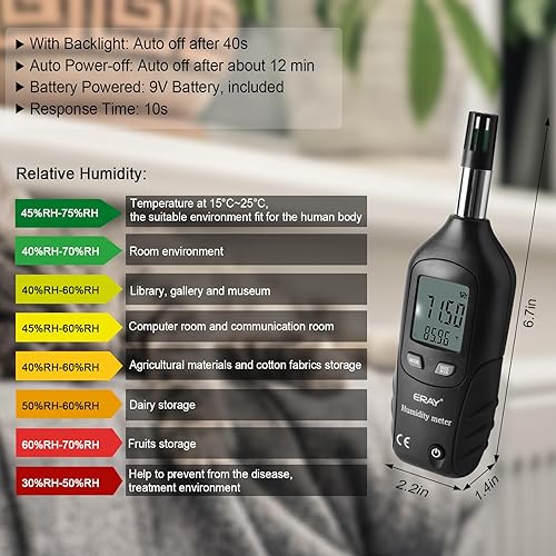Miniatura 3 de ERAY Termómetro psicómetro digital higrómetro con luz de fondo, medidor de lectura de temperatura y humedad, termohigrómetro con punto de rocío