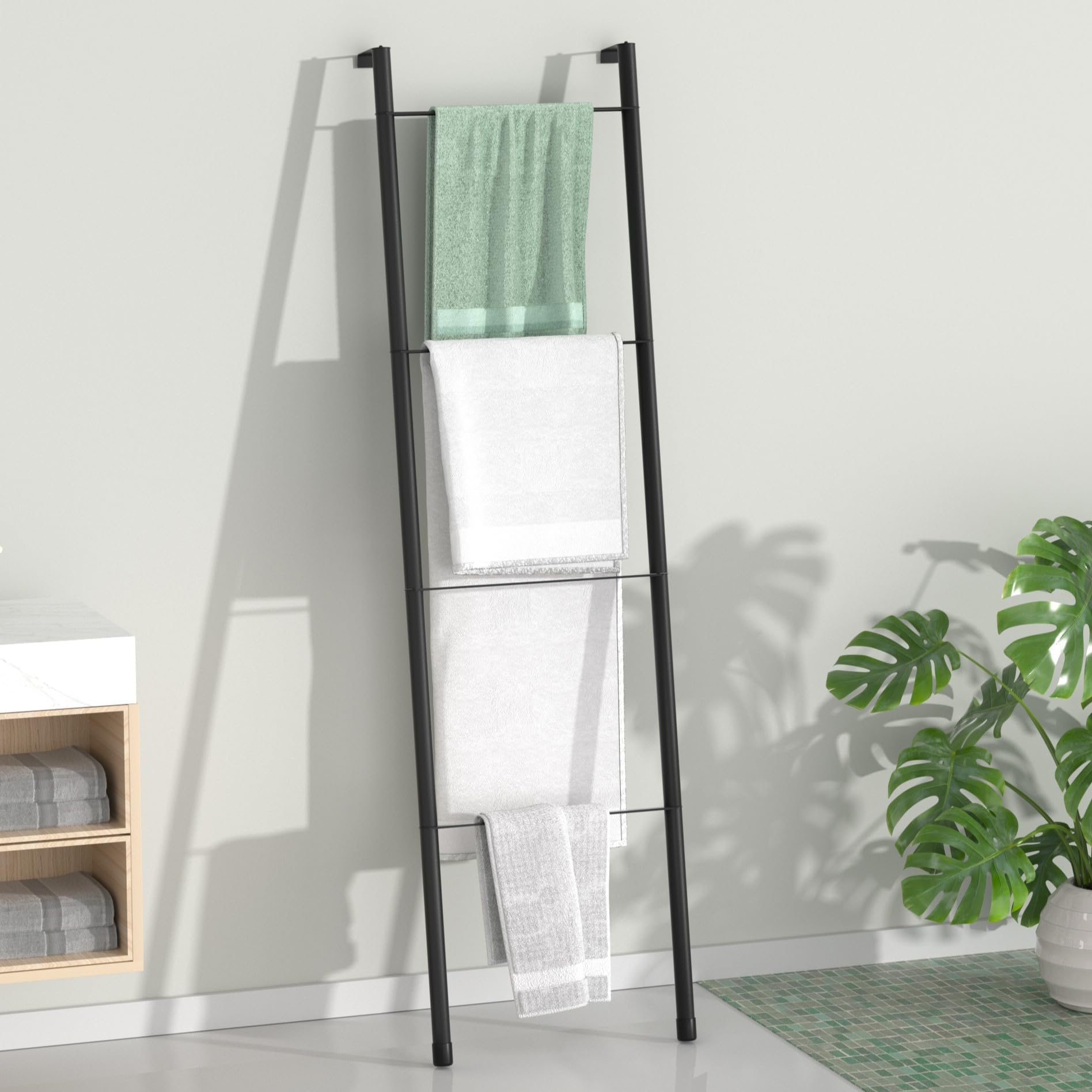 Pickpiff Black Blanket Ladder - Durable Metal Towel Racks, Scratch-Resistant and Easy Assembly Decorative Ladders for Home Decor, Living Room, Bedroom, Bathroom, Holder for Throw Blanket, Quilt