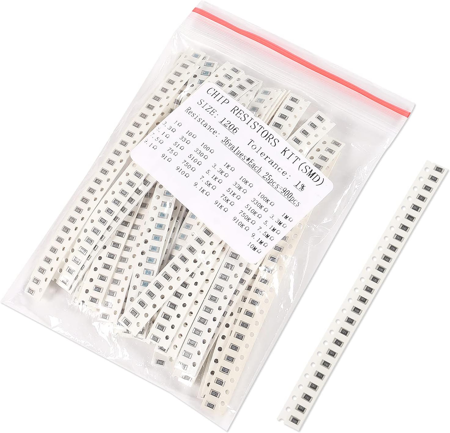 900PCS 36 Values 1206 SMD Resistor Kit - 1/4W SMD Chip Resistors for DIY & Experiments (36 Values x 25pcs, 1 to 10M ohm)