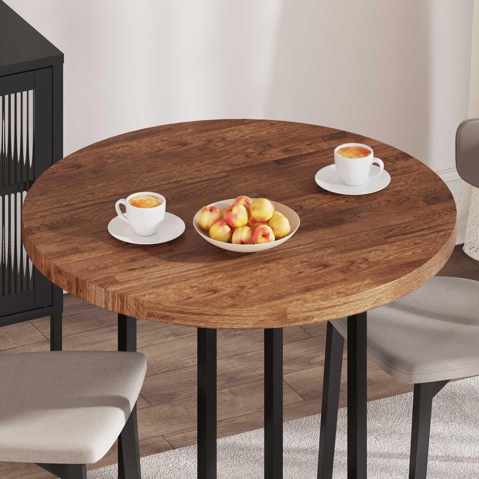 Plateau De Table Rond Ø 90 X 4 Cm en Bois De Chêne Massif