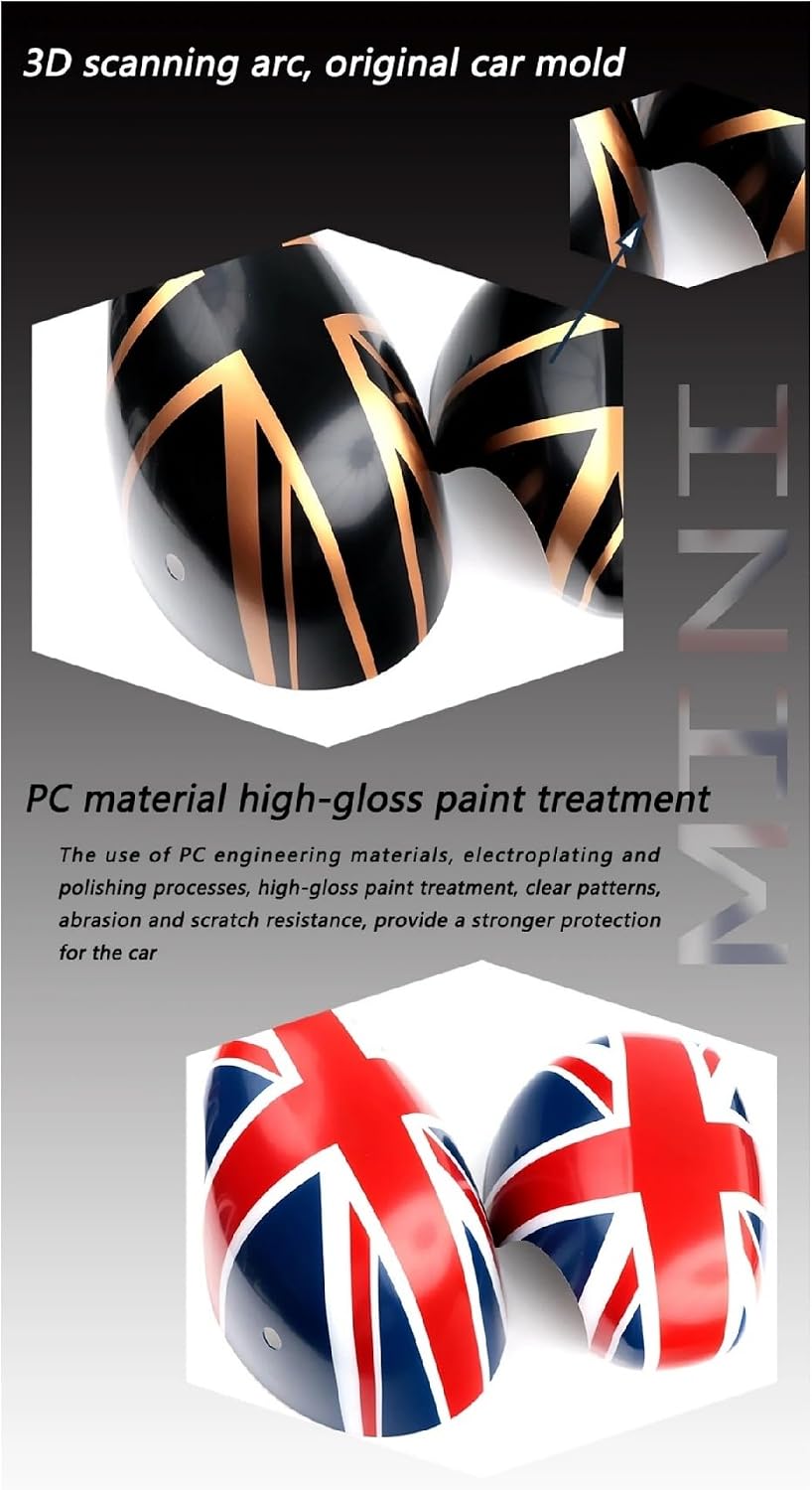 for Mini Cooper Rearview Side Mirror Cover Case Decoration Auto Accessories,for F Series 2014-2024 2PCS (UK Flag J, 2020-2024 Without Light Under Mirror)