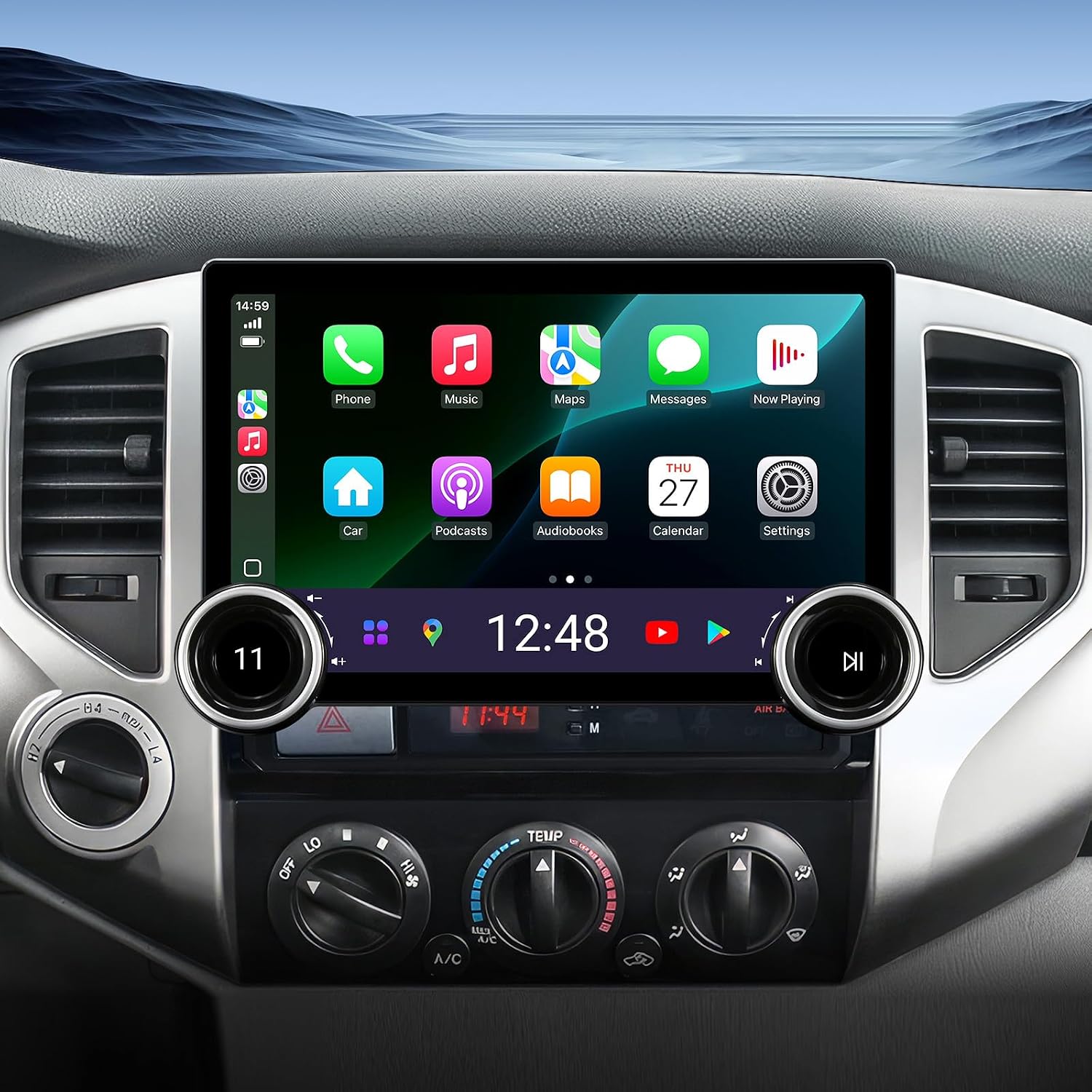 11.5" Car Stereo Dash Kit Replacement for Toyota Tacoma Radio Upgrade 2005-2015,QLED Touch Screen Head Unit w/Wired Wireless CarPlay Andriod Auto GPS Navigation 5GWiFi FM/AM Double Knob (6+128G)