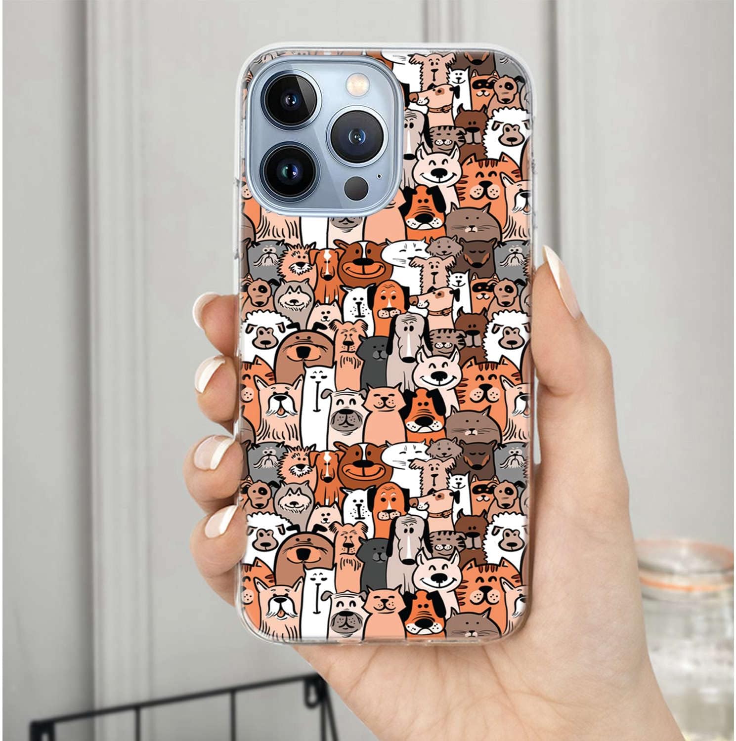 for iPhone 13 Pro Case,iPhone 13 Pro Case for Girl Women Men,Full Protective Shockproof Thin Slim Soft TPU Clear Case Cover with Design, Cartoon Animal Pet Cute Brown Dogs and Cats Smile - Image 4