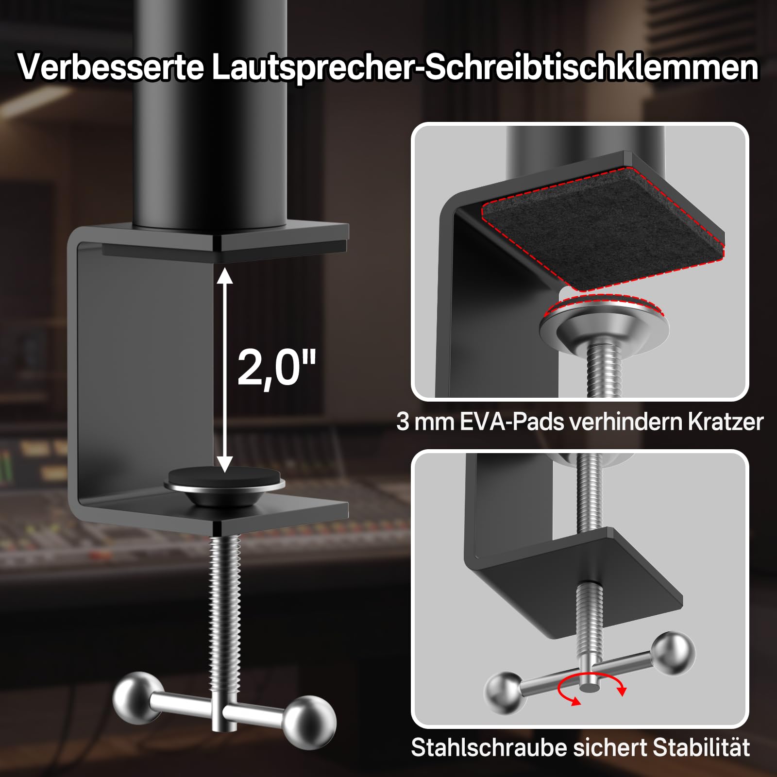Paar Tischlautsprecherständer für Edifier, KRK, Klipsch, Polk, Sony und weitere Regallautsprecher, höhenverstellbar, neig- und schwenkbar, Studiomonitorständer für PreSonus, JBL Wr Kopfhörerhalter