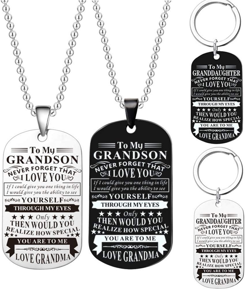 Sisadodo Gifts for Grandson Grandma Never Forget That I Love You to Grandma Military Dog Tags Inspirationa Necklace Birthday Christmas Gifts for Grandson from Grandma Grandmother