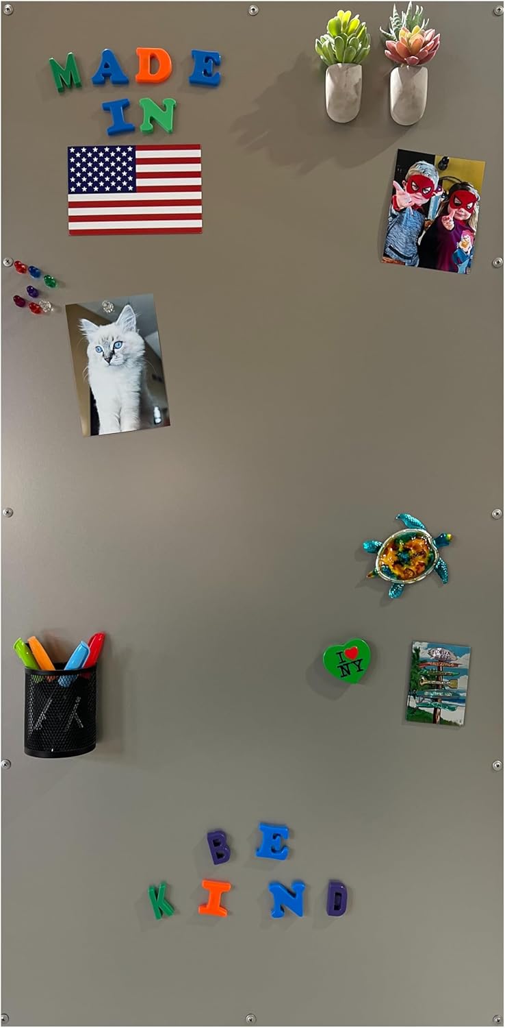 Large Magnetic Board for Wall - Magnet Display Board - Magnetic Bulletin Board - Dry Erase Memo Board- Made in USA (Metallic Silver, 23" Wx46 L)