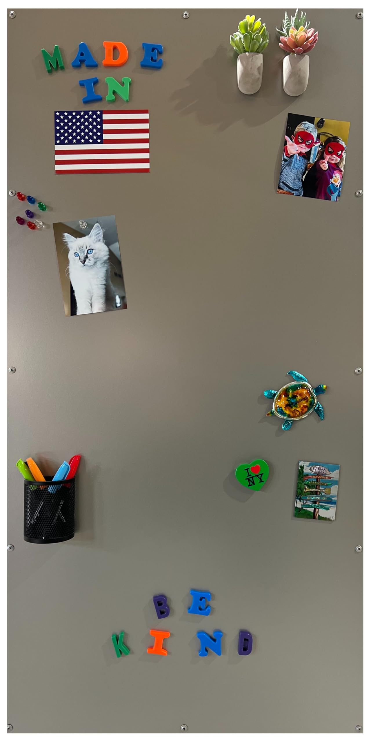 Large Magnetic Board for Wall - Magnet Display Board - Magnetic Bulletin Board - Dry Erase Memo Board- Made in USA (Metallic Silver, 23" Wx46 L)