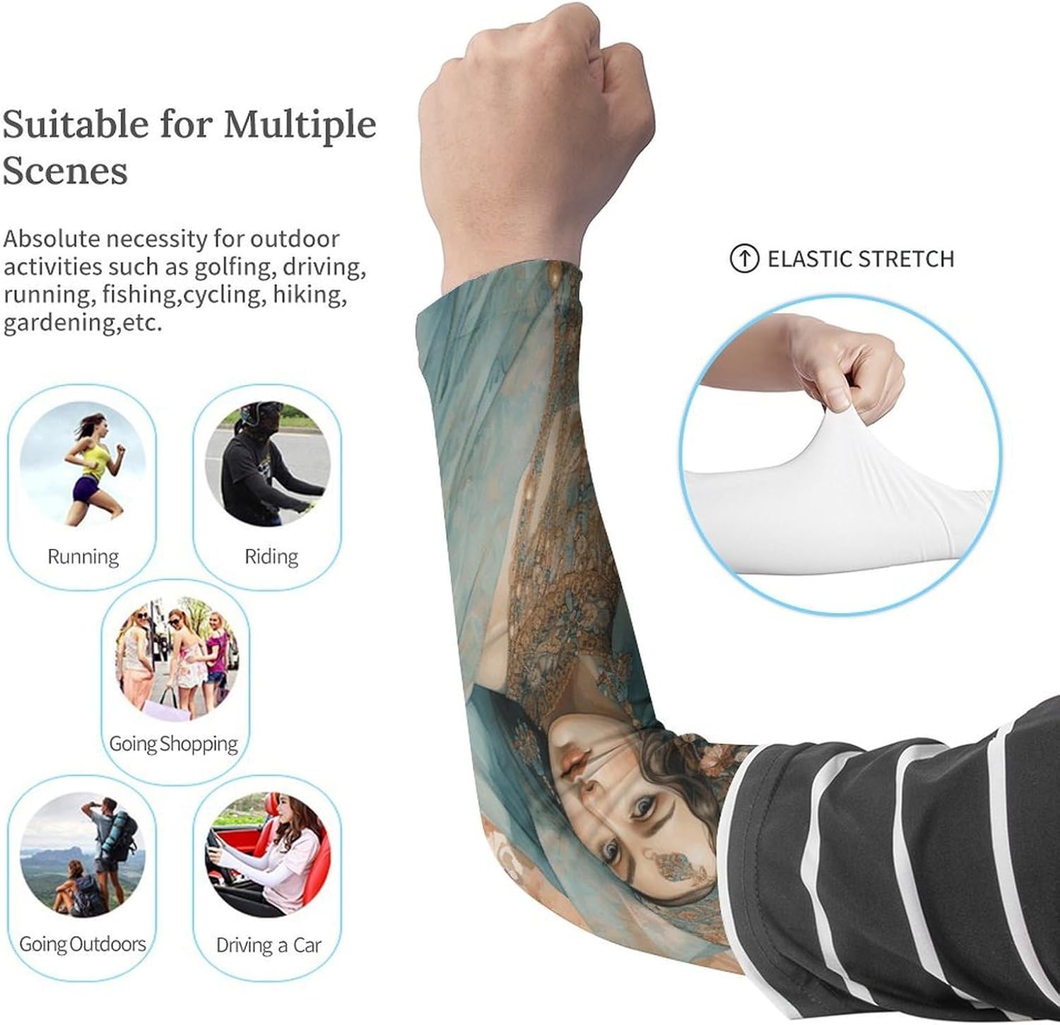 Sun Protection Arm Sleeves Cooling Compression Arm Covers 1 Pair | Peach Style Women Sports Compression Sleeves Cooling Arm Sleeves for Cycling Golf Fishing Driving Hiking