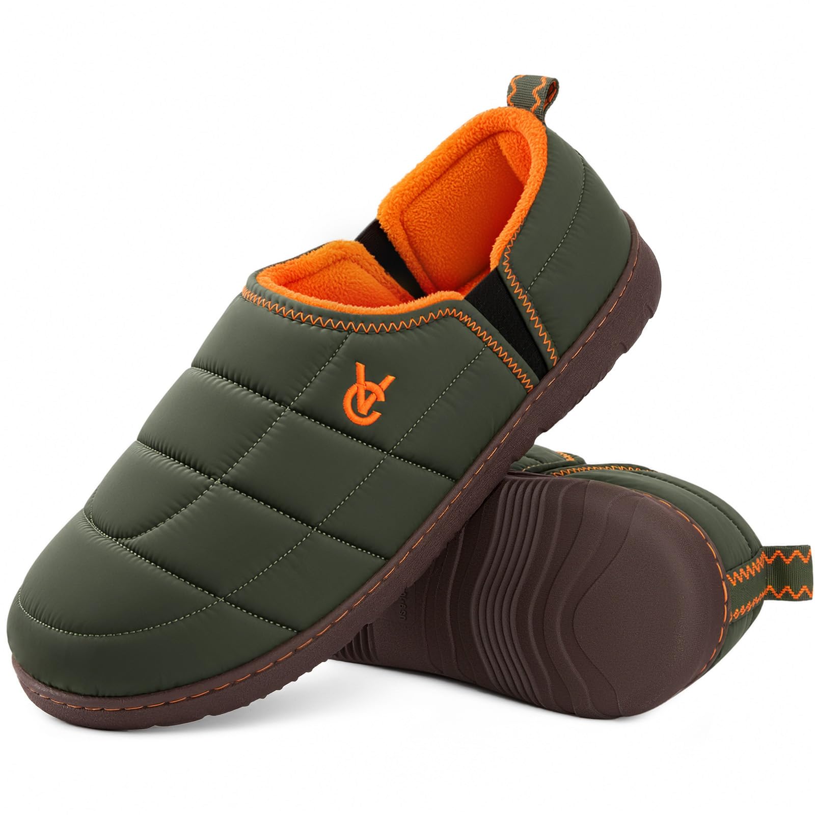 VeraCosy Men's Quilted Two-Tone Anti Skid Slippers Loden Green,13-14 US