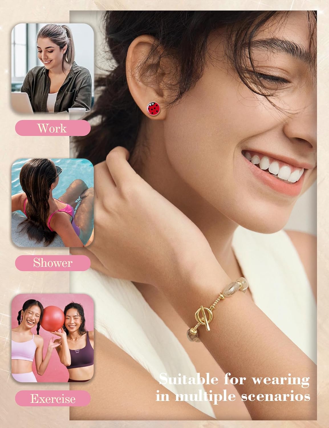 SIISPRI 6Pairs Ladybug Women Earrings Set Cute Bug Little Ladybird Earrings Round Circle Button Stud Post Earrings 10MM - Image 5