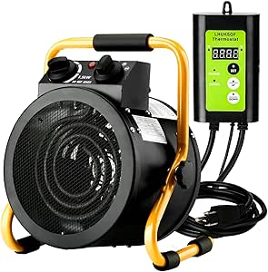 Greenhouse Heater with Digital Thermostat, Grow Tent Heaters, Overheat Protection, Fast Heating for Green House, Flower Room, Yellow-Black