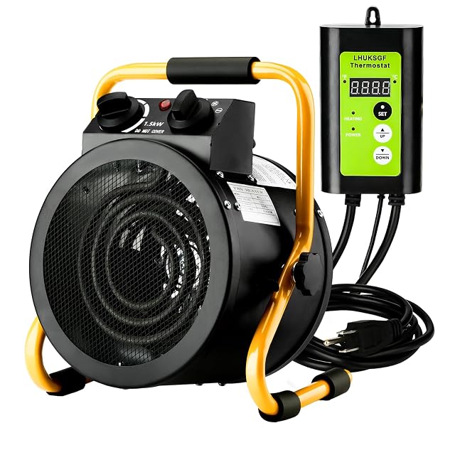 Greenhouse Heater with Digital Thermostat Grow Tent Heaters Overheat Protection Fast Heating for Green House Flower Room Yellow-Black