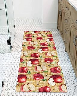 Red Apples Non-Slip Bathtub Mat, Fruit Whole Sliced on Natural Woods PVC Bath Mat for Tub Quick Drying Shower Mats for Inside Shower, Foot Scrubber Loofah Bathroom Mats 47x16 Inches