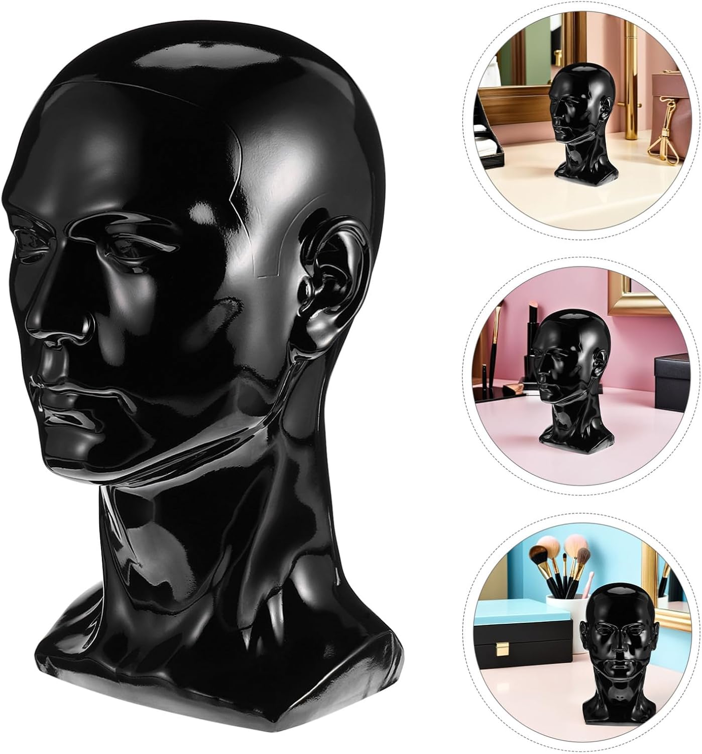 Alipis Realistic Black Female Mannequin Head 57cm Bald Wig Stand for Hair Styling Makeup Training Hat Display
