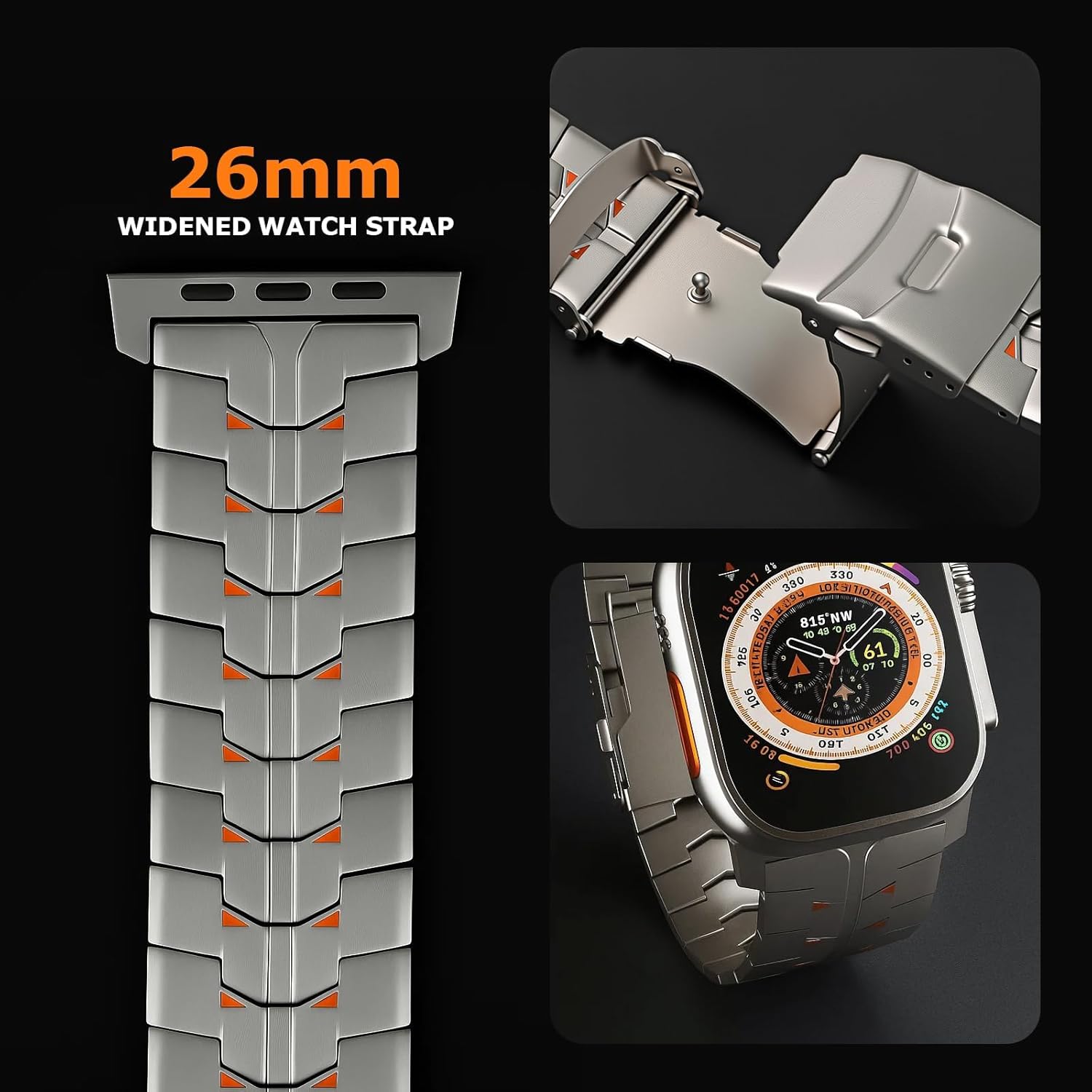 Apple Watch Titanium Band, Max width 26mm, For Apple ULTRA 3 & 2(49mm, Apple Watch Ultra Metal Band(Orange) - Image 3