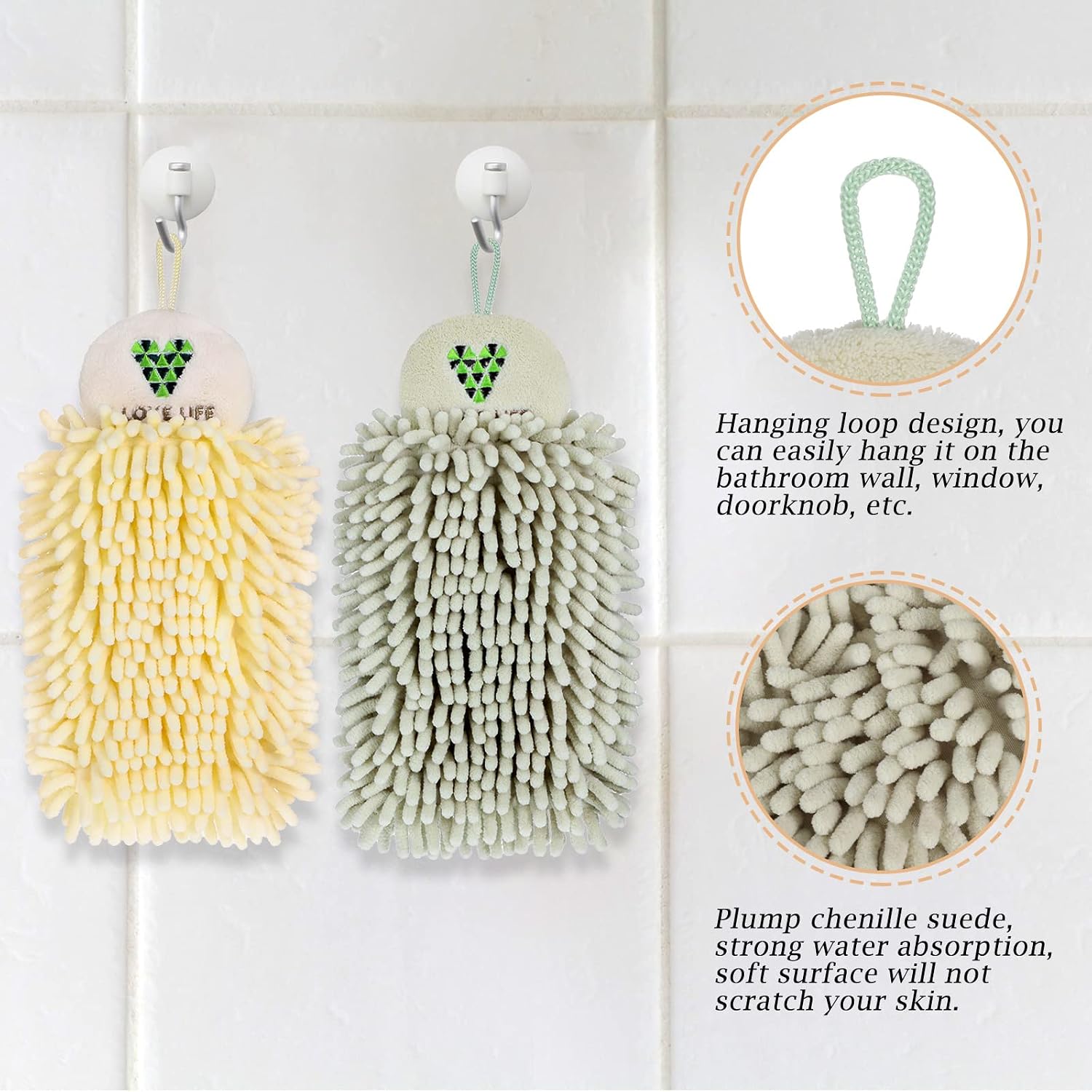 Kinlop 4 Pcs Chenille Hand Towels Puffy Fluffy Ball Hand Towel image 3