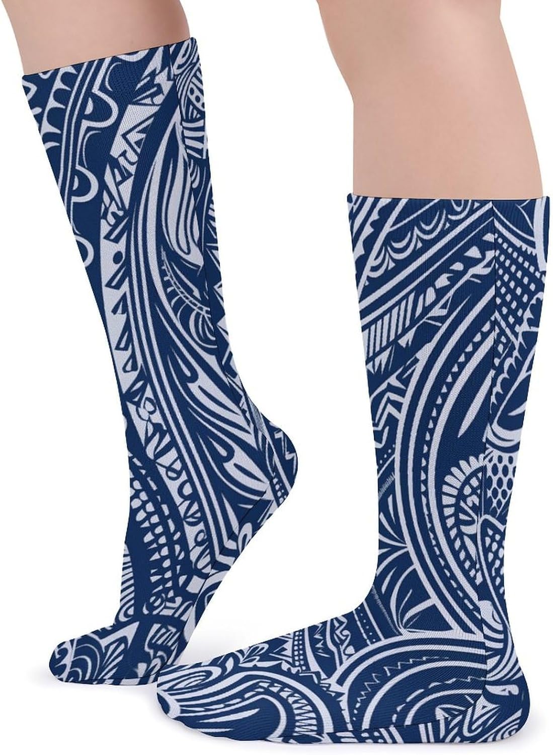 Blue Polynesian Maori Tribal Pattern Crew Socks Soft Thermal Socks | Socks for Men Women-Casual Wicking,High Stocking for Sports Running-Long Thin Tube Sports Breathable
