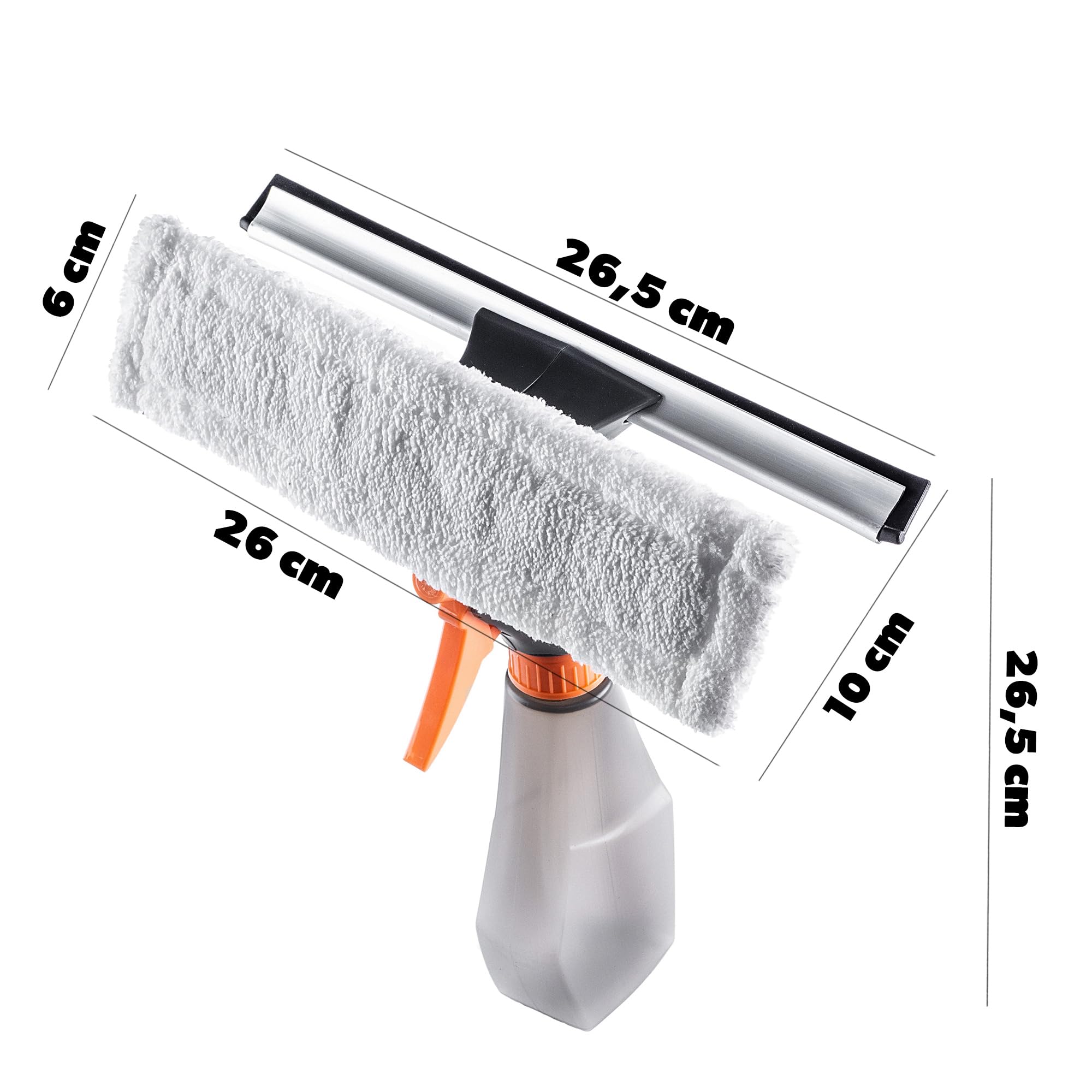 KADAX Spryskiwacz do okien z mikrofibrowym padem i ściągaczką 250 ml, precyzyjny rozpylacz równomiernie zwilża powierzchnię, pad usuwa zabrudzenia bez smug, do szybkiego mycia szyb i luster