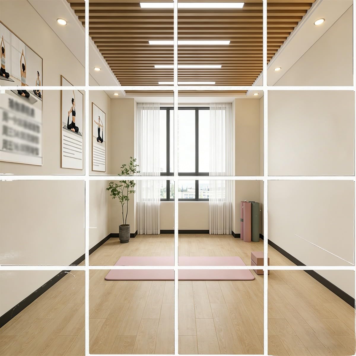 Gimnasio Espejo de Pie Cuerpo Entero 4 Piezas Espejos Grandes de Pared sin Marco para Gimnasio Garaje Yoga Estudio de Baile y Dormitorio 36x36cm