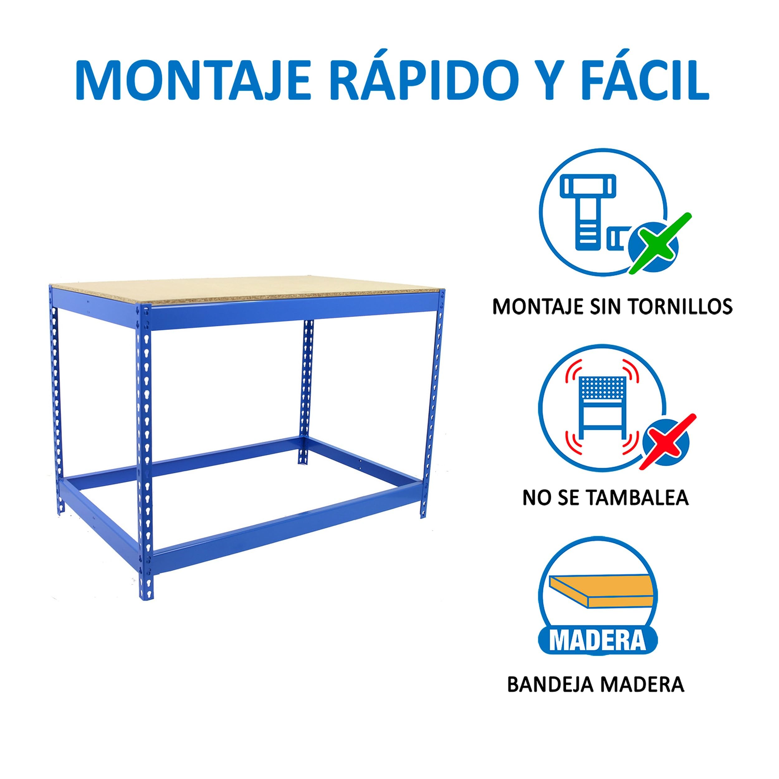 Simon Rack Banco de Trabajo Taller 400 kg 900x1200x900 mm Azul Madera BT-Basic