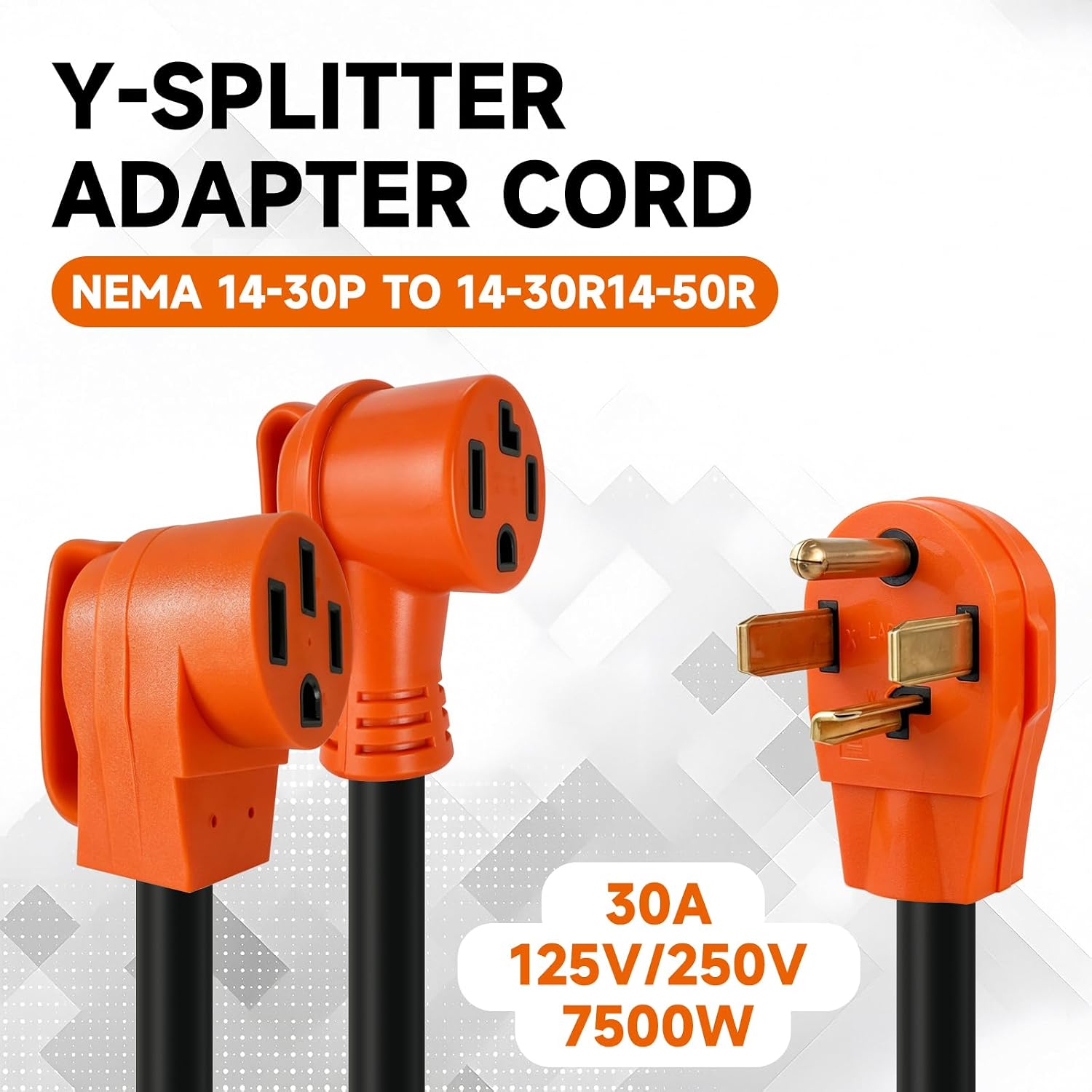 EP 30 Amp Dual Outlet Adapter Cord, NEMA 14-30P to 14-30R & 14-50R Socket, 2FT 10AWG Power Splitter for EV Charger and Dryer (ETL Listed)