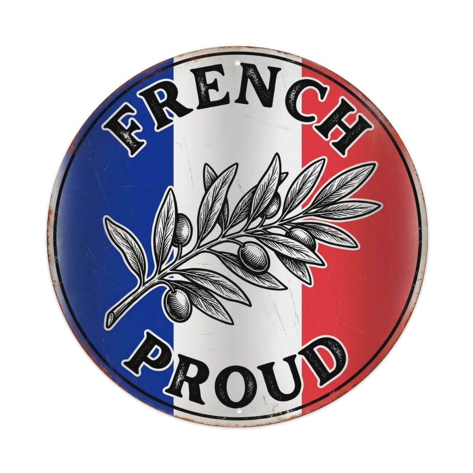 Olhnbad Style French Proud Olive Branch Botanical Heritage Emblem Metal Tin Sign