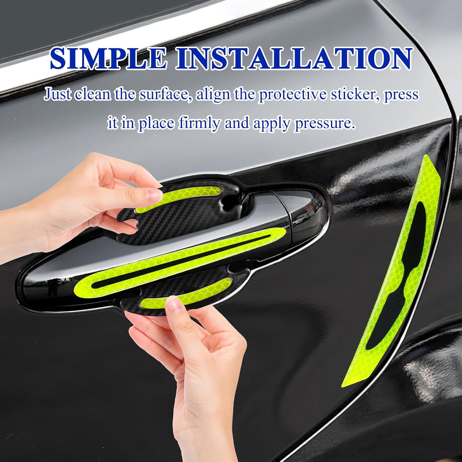 12PCS Car Door Scratch Protector, Reflective Carbon Fiber Car Door Edge Guards & Handle Bowl Sticker, Anti-Scratch Bumper Guard Sticker for Vehicle Doors Edge Handle Cup Paint (Green) image 4