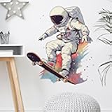RoyoLam Skater Astronaut Wall Sticker Nursery Skateboarding Wall Decal for Kid Boy Baby Removable Peel and Stick Wall Art Home Decor Decoration for Classroom Preschool Playing Room Living Room Bedroom