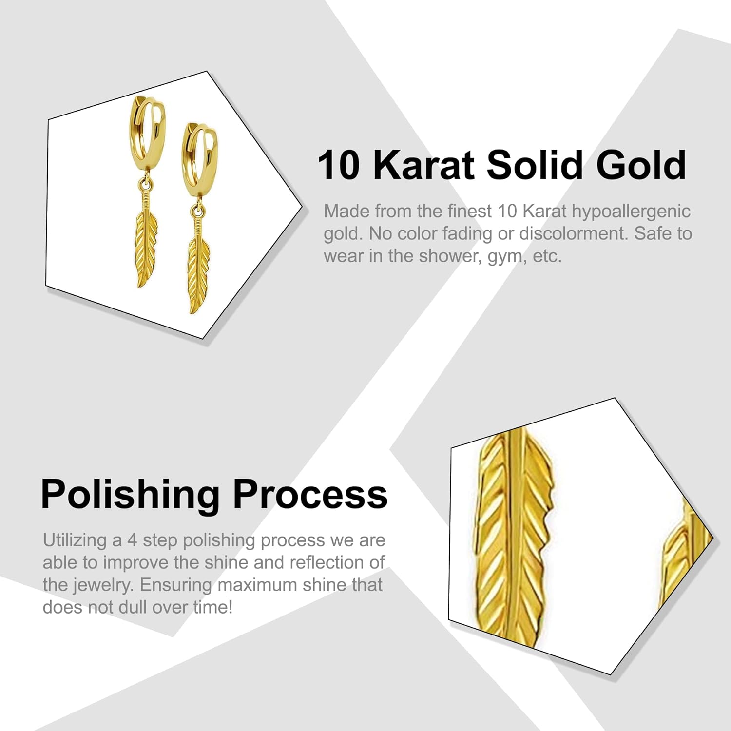 Charm America - Gold Feather Earring - 10 Karat Solid Gold