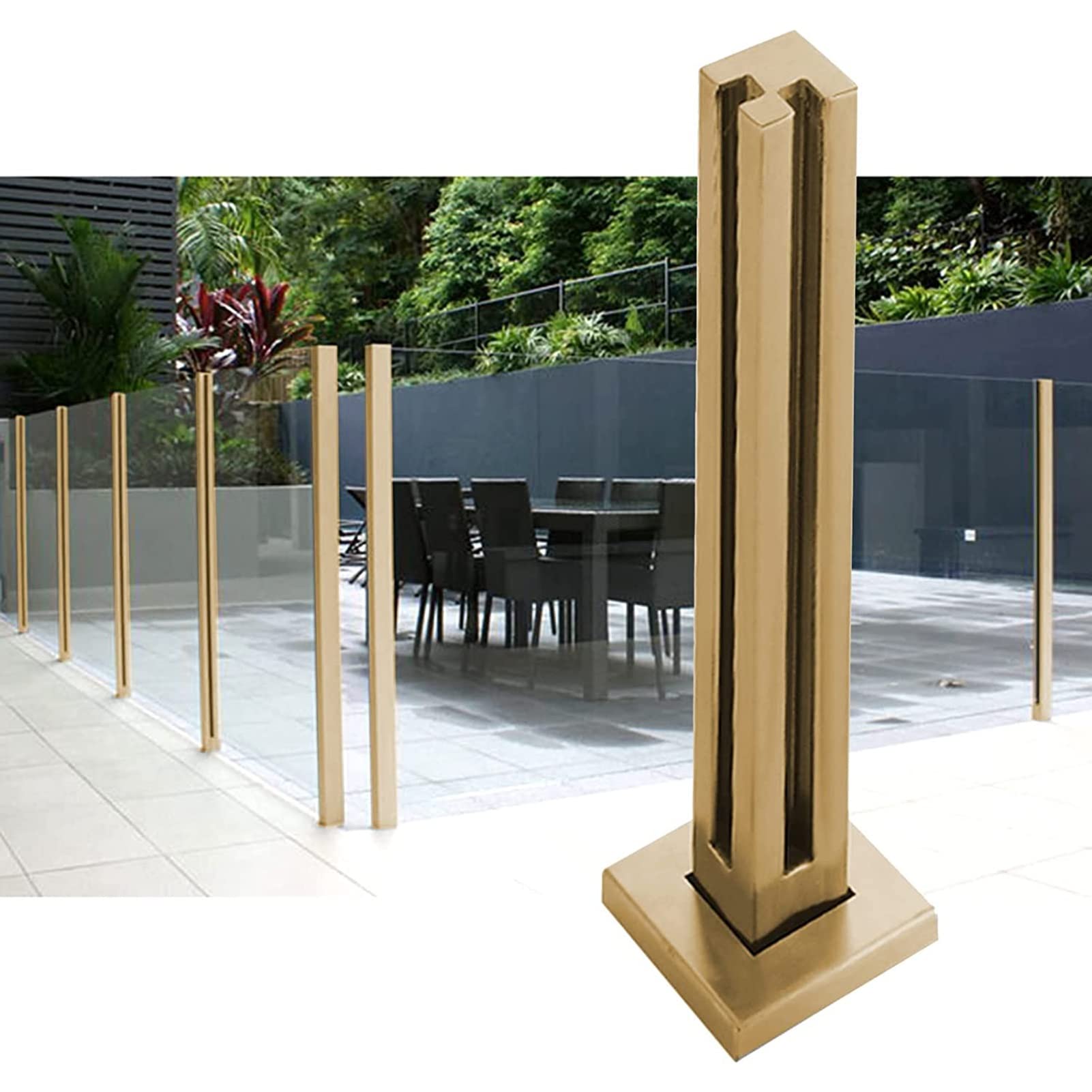 Poteau de garde-corps en verre doré pour balcon et terrasse de 10 à 12mm
