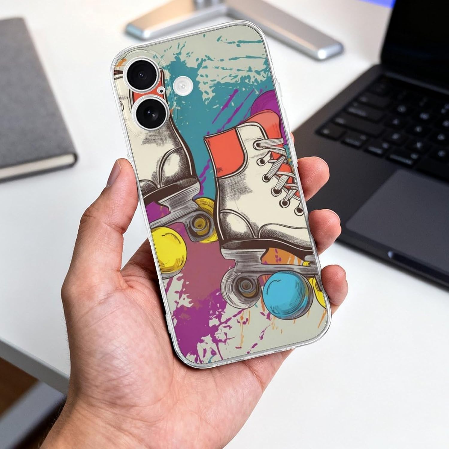 Clear Phone Case for iPhone 17 Case, Retro Colorful Roller Skates Prints Shockproof TPU Cell Cover with Wireless Charging, Anti-Yellowing, Transparent image 4
