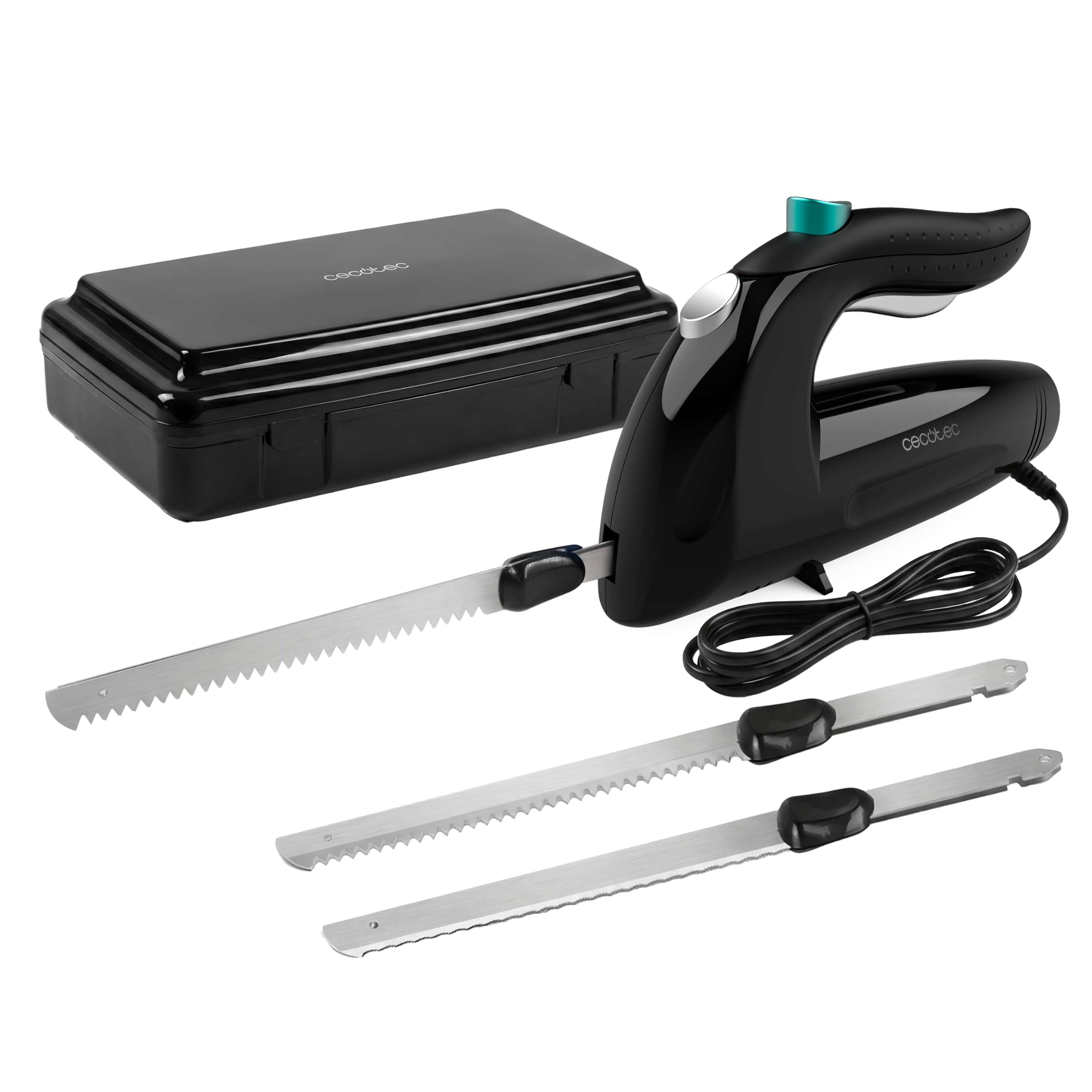 Cecotec Cut-Eat Elektromesser 1800 Schwarz. 150 W, 3 spülmaschinenfeste Edelstahlklingen, leise, vibrationsarm, inklusive Koffer, 3183