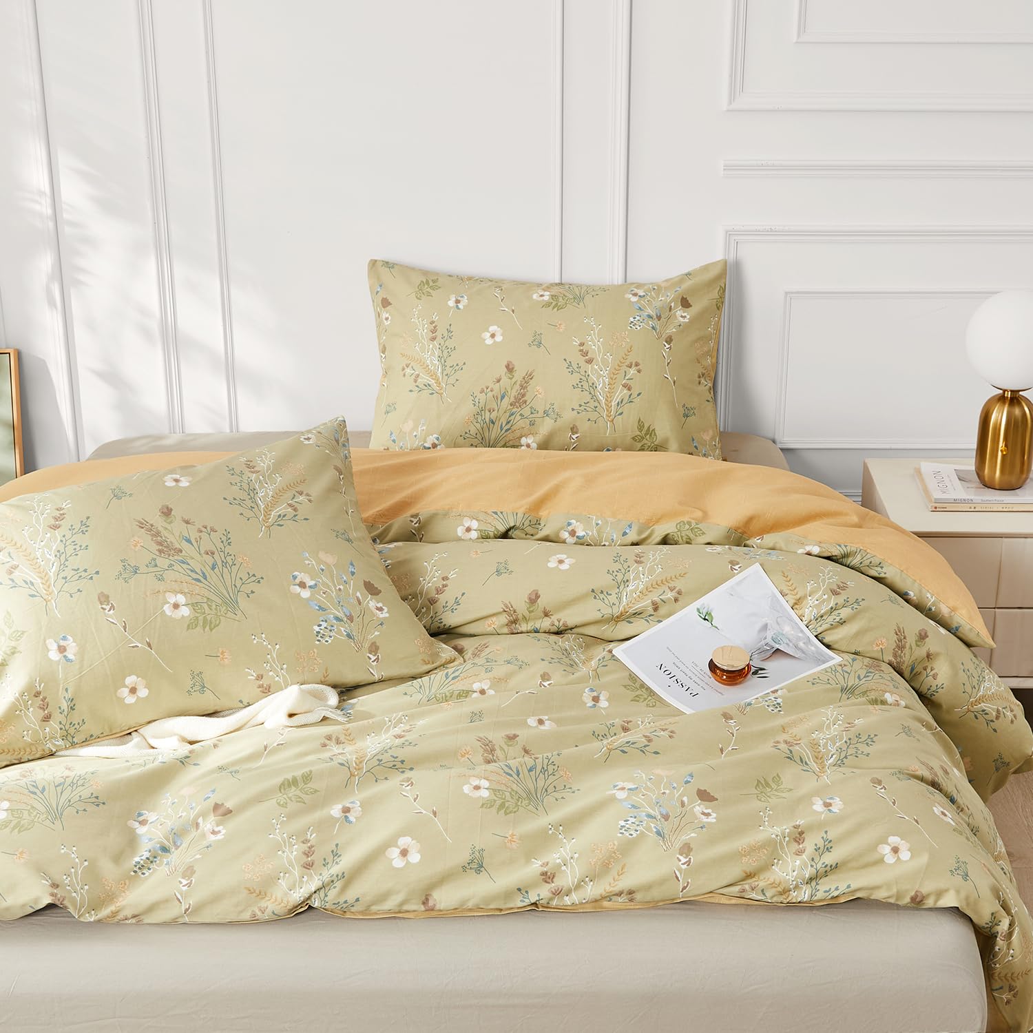 SAPHREAS Green Floral Duvet Cover Set 100% Cotton Double Size 3 Pieces Botanical Bedding Comforter Duvet Cover Set 1 Duvet Cover 2 Pillow Shams(No Comforter) - Image 2