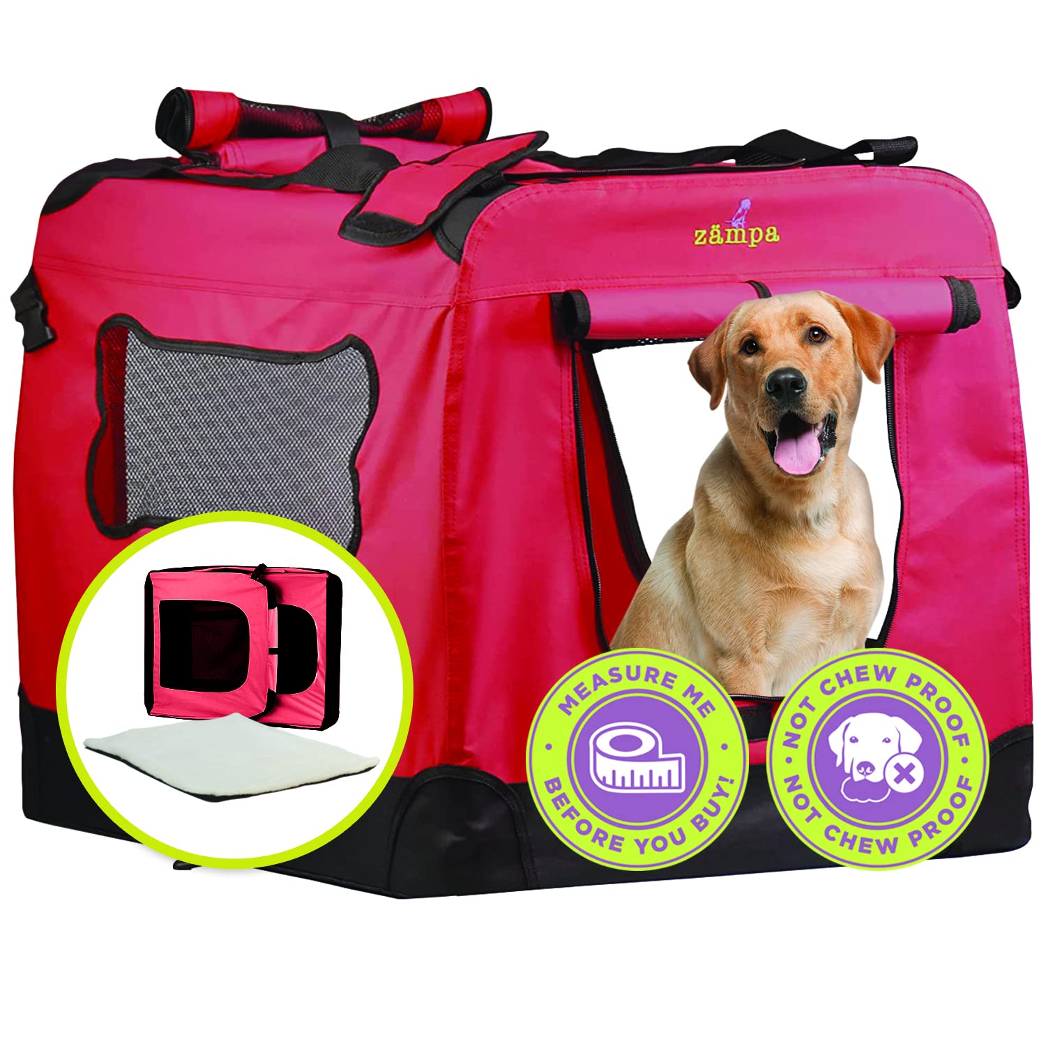 Zampa Dog Crate for Medium Dogs 36”x25”x25” Portable Pet Carrier