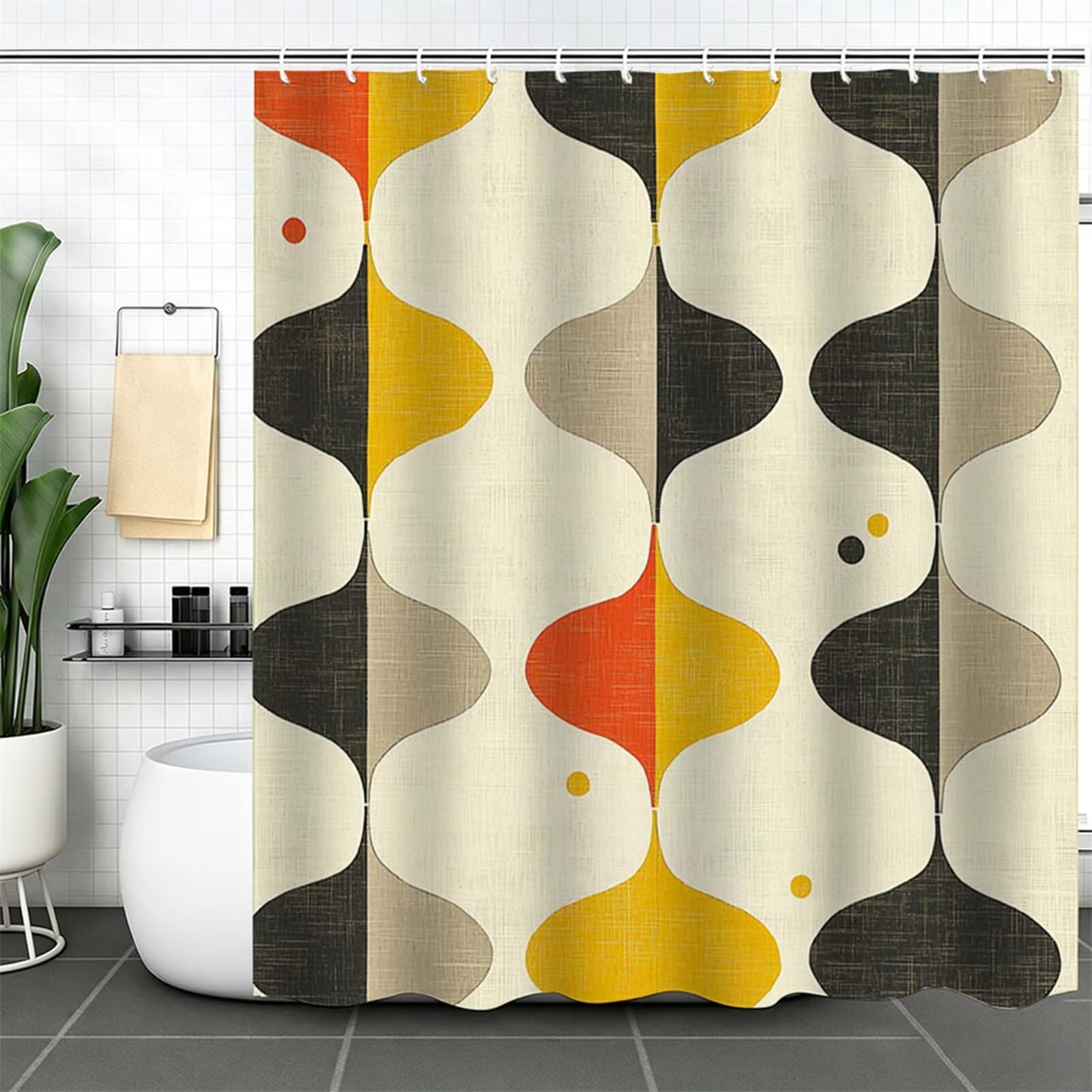 Tenda Doccia 200x250cm Crema Tenda per Doccia con 12 Anelli, Bordo Ponderato, Polyester Tessuto Lavabile, Asciugatura Rapida, Facile da Pulire, per Bagno Dormitorio Hotel nordico J-341