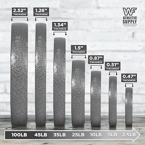 Miniatura 4 de WF Athletic Supply Juego de placas de peso olímpicas tradicionales y clásicas de 290 libras, 300 libras y 555 libras con barra olímpica de 7 pies,