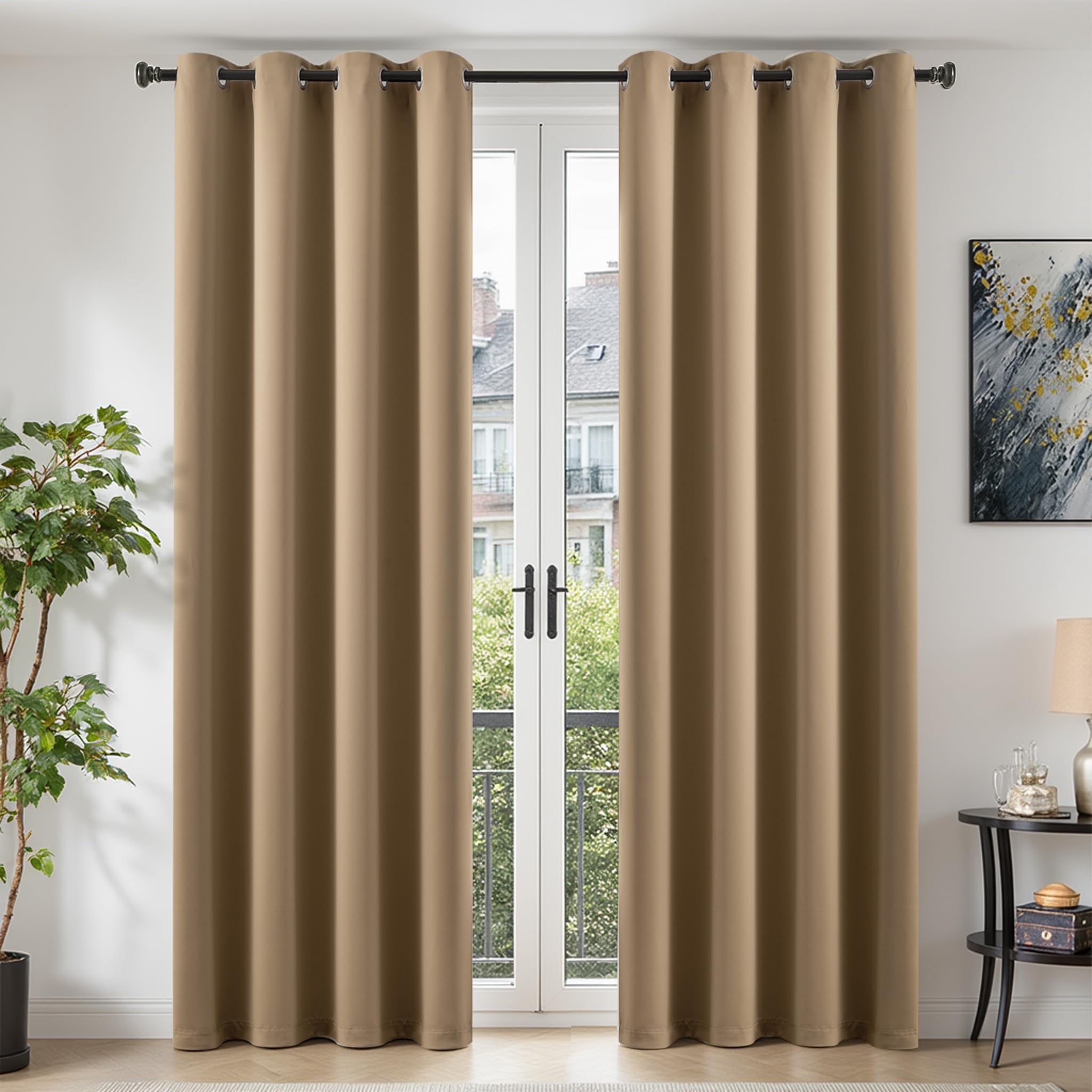 TOPICK Blackout Curtains for Bedroom Living Room, W46 xL90, 2 Panels Taupe