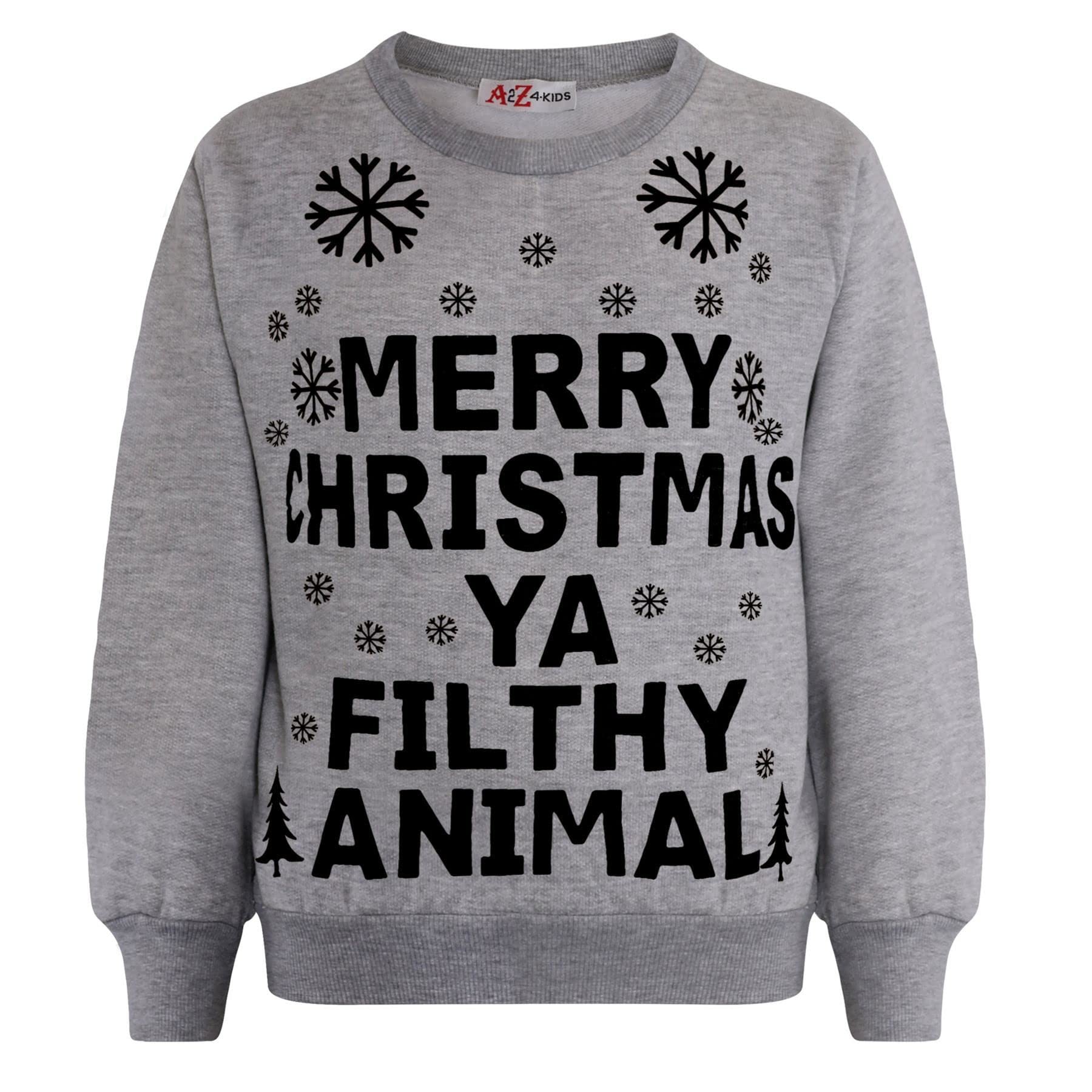 A2z Men's Grey Wo Merry Christmas Ya Filthy Jumper Comfortable - Ya Filthy Jumper Adult 3XL