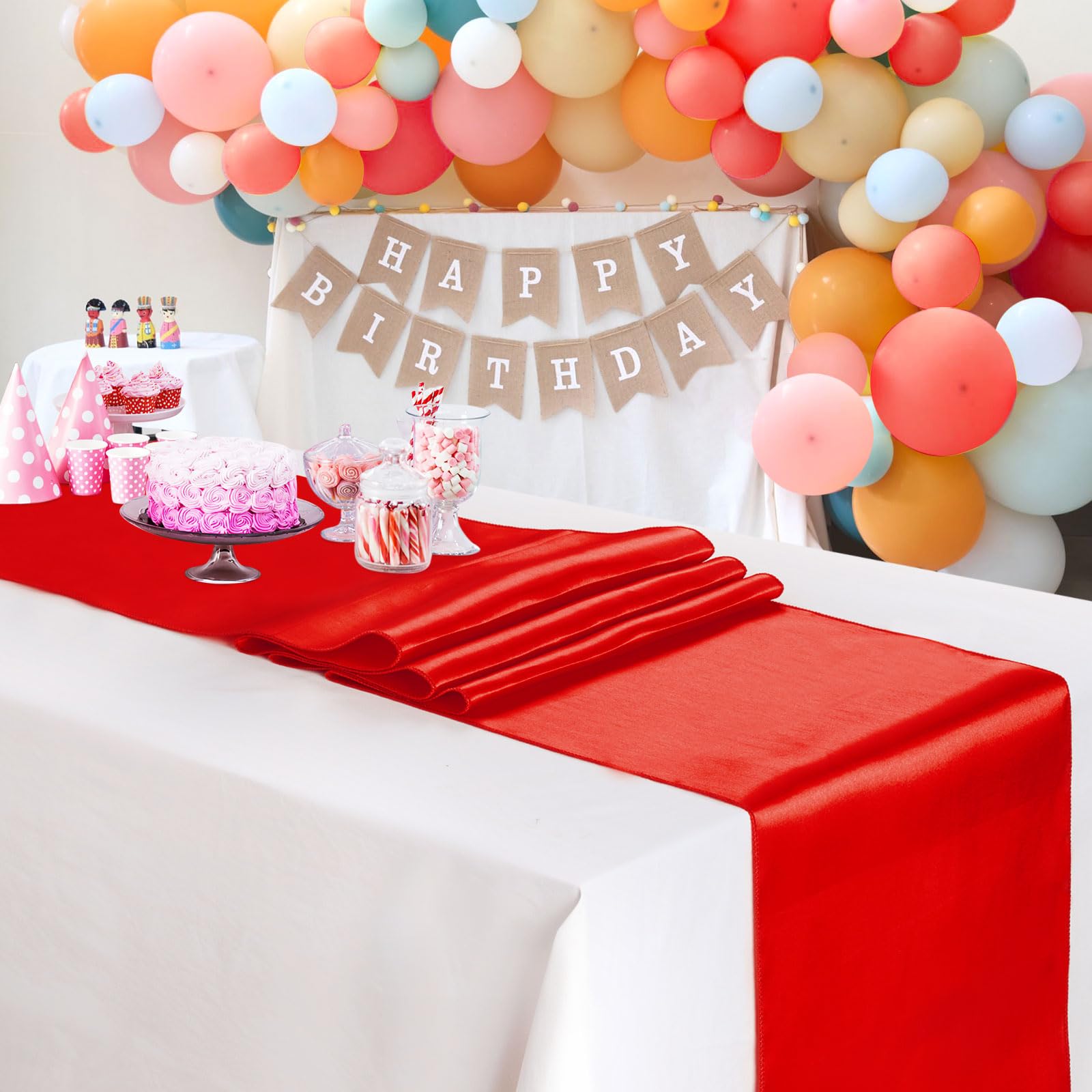 B-COOL Roter Tischläufer, Satin-Tischläufer, 30,5 x 274,3 cm, Seidenglatter Stoff, für Partys, Hochzeiten, Empfang, Tischdekorationen, 5 Stück