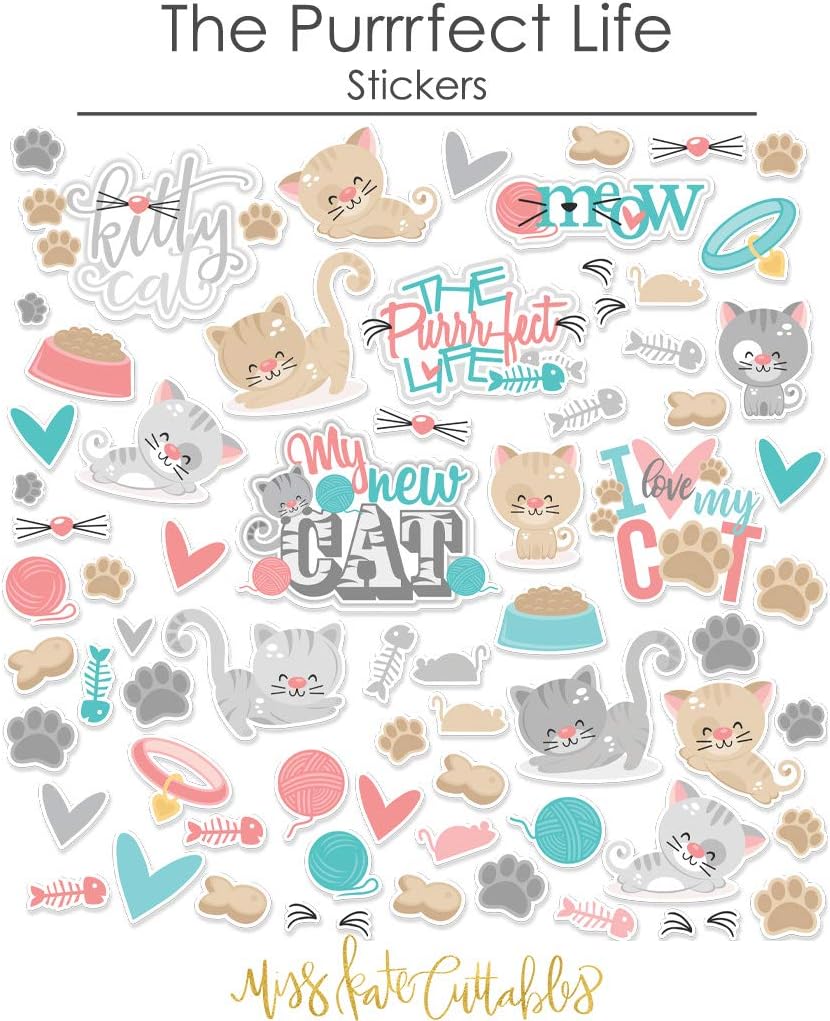 Miss Kate Cuttables Paper & Sticker Kit - The Purrrfect Life - for Cats & Kittens - 20 Double-Sided 12x12 Papers with 39 Designs & 1 8X12 Sticker Sheet - Scrapbooking Card Making Crafting